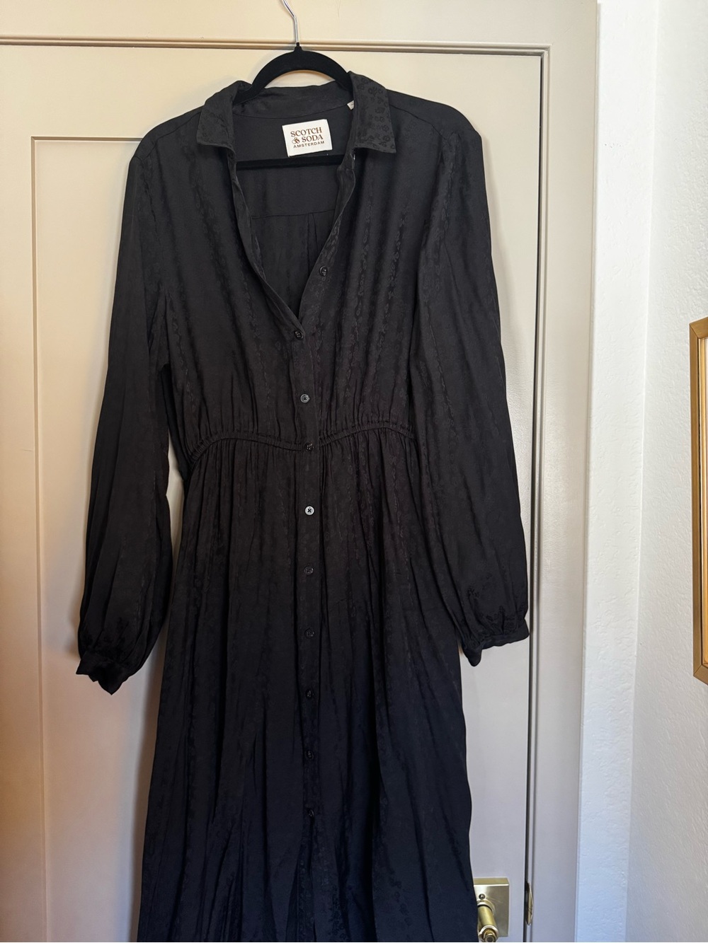Scotch & Soda Black Long-Sleeve Button-Front Midi Dress